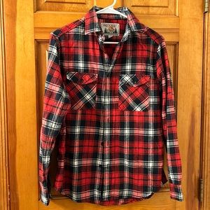 Free Planet mens red/black/white plaid long sleeve flannel button up shirt small